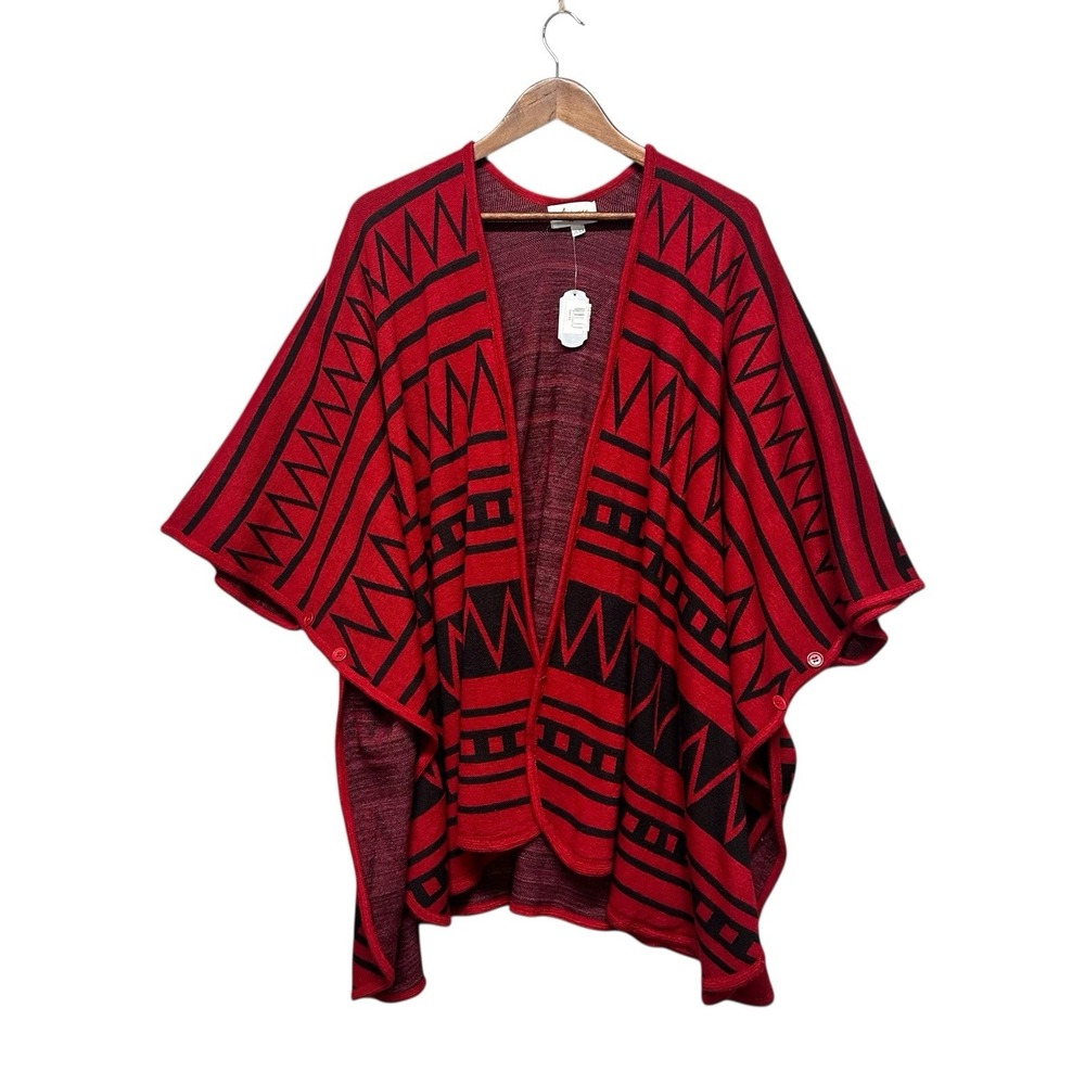 Womens Poncho One Size Aztec Boho Festival Knit Kaftan Topper Open Long Cardigan